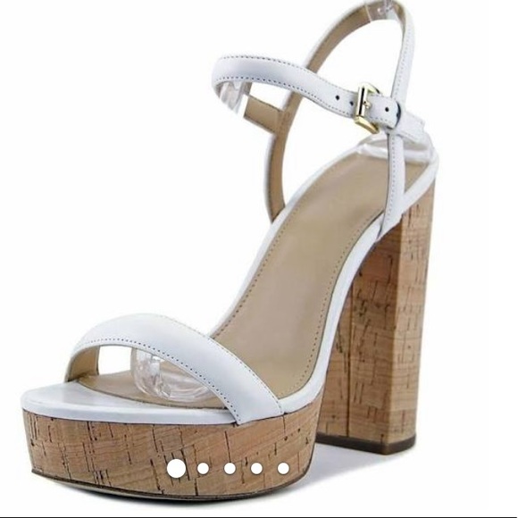 white cork platform heels